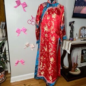 Chinese red elegant dress with Gold Detailing